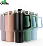 Travel Coffee Tumbler – Reusable Stainless Steel Mug with Straw